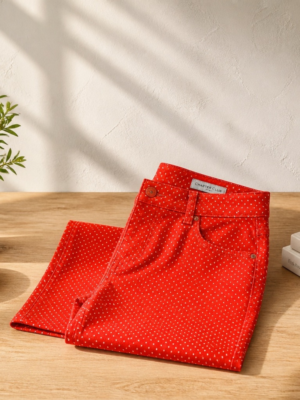 Charter Club Jean Size 16 Polka Dot Cotton Spandex Orange and White Jeans